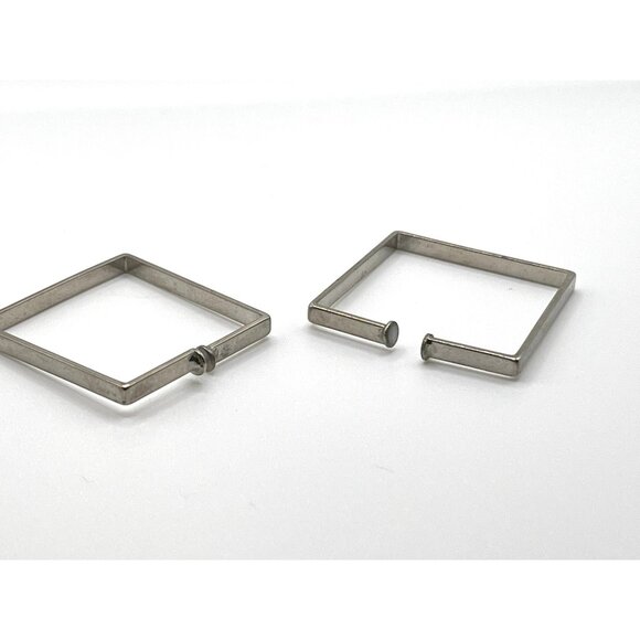 Vintage 1960's Handmade Silver Square Earrings Unique Construction Slips On Ear - Picture 5 of 7